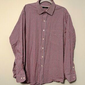 Club Room Regular Fit 17.5 34-35 Button Down - red white blue check pattern